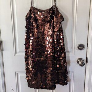 a new day Brown Sleeveless Paillette Mini Party Shift Dress Size L